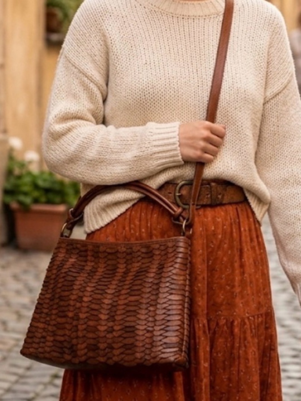 Ashwood Genuine Leather Large Hobo Bag Shoulder Bag 14"x9.5" Braided/Pebbled